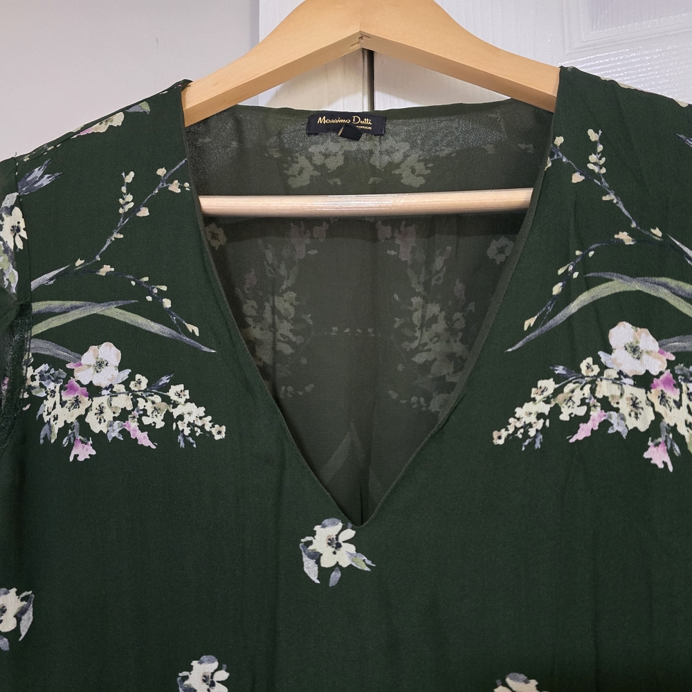Massimo Dutti Forest Green Floral Long Sleeve Dress - Picture 4 of 15